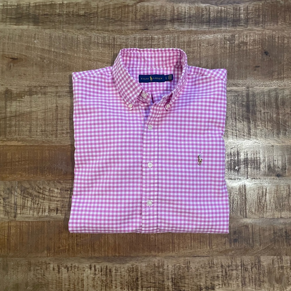 Ralph Lauren Gingham Check Button Down Shirt Flesh Pony
